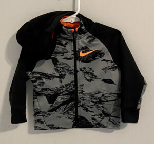Nike Dri-Fit Camo Zip Up Sweatshirt Baby Infant 18m Black Gray Neon Orange